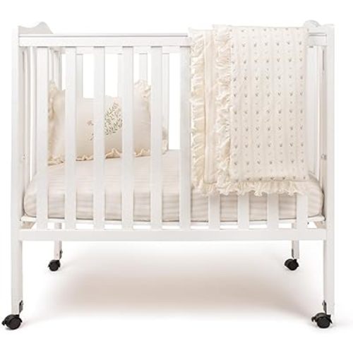 Ely's & Co. Mini Crib Bedding Set for Girls, 4 Piece Set Includes – 1 Fitted Mini Crib Sheet, Quilted Comforter and Decorative Pillowcase with Insert, Pink Linear Floral Collection