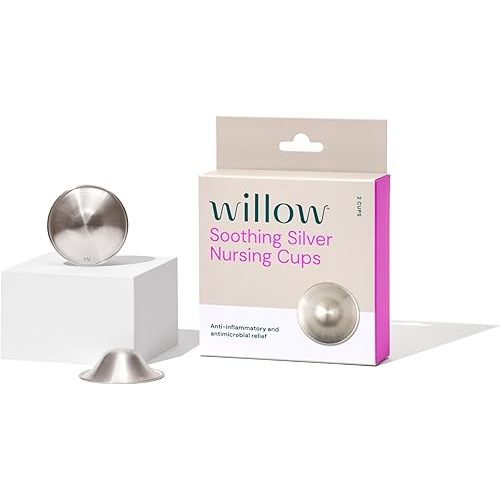 Willow Soothing Silver Nursing Cups, 2 Pack, Breastfeeding Nipple Covers for Protection & Pain Relief, BPA Free