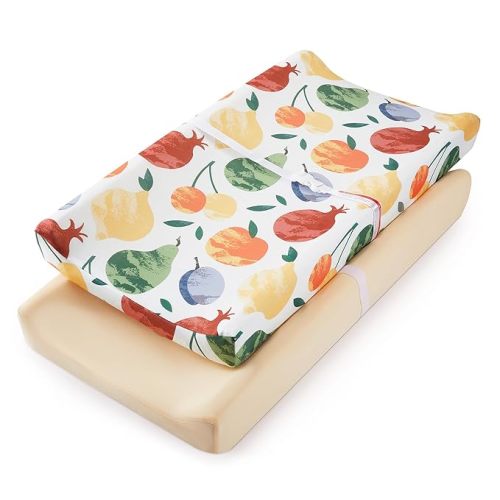 TILLYOU Baby Changing Pad Cover, Changing Table Cover for Girls Boys, Ultra Soft Breathable, 2 Pack Fruit Shadow & orangish
