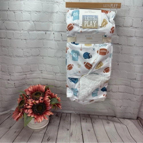 Let's Play mink baby blanket sports themed NWT football reverses to Sherpa
