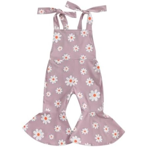 Baby Girl Flare Jumpsuit Toddler Floral Bell Bottom Romper Daisy Sleeveless Suspender Pants Infant Wide Leg Overalls