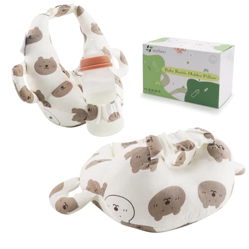 vocheer Baby Bottle Holder, Portable Support Pillow for Newborns, Baby Breastfeeding Pad，Bottle Support Cushion (White Bear)