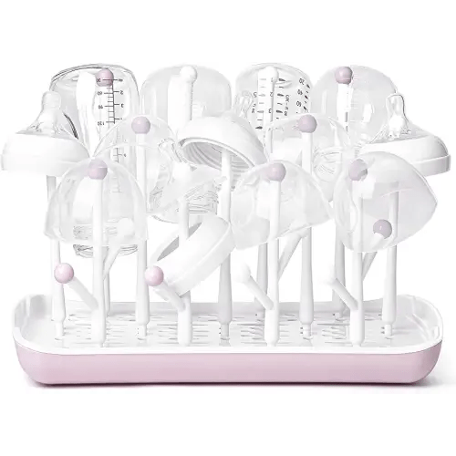 Termichy Baby Bottle Drying Rack, Large Capacity Baby Bottle Rack for Bottles, Dry Rack with Removable Water Tray(Pink)