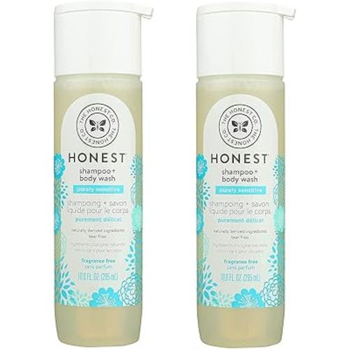 HONEST Purely Simple Fragrance-Free Shampoo + Body Wash | Tear-Free Baby Shampoo with Naturally Derived Ingredients | Sulfate- & Paraben-Free Baby Bath | 10 Fl Oz (Pack of 2)