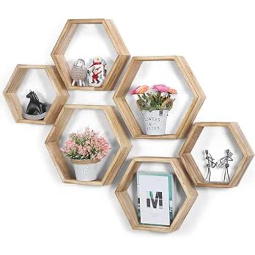 SEHERTIWY 6 Packs Hexagonal Floating Shelves, Burlywood Wood Farmhouse Storage Honeycomb Wall Shelf for Home Office : Home & Kitchen