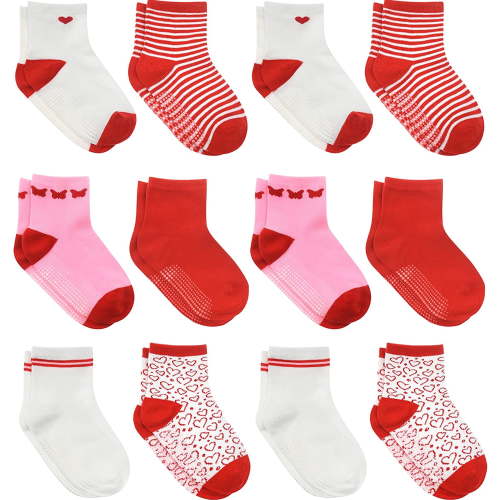 Debra Weitzner Anti-Slip Gripper Toddler Socks for Boys and Girls - 12 Pairs Non-Skid Crew Socks for Infants and Kids
