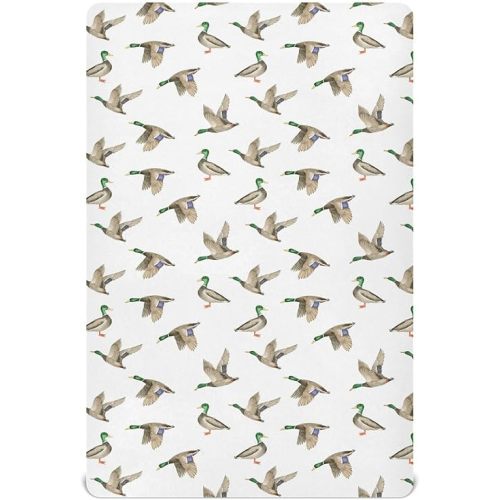 Fitted Crib Sheets for Baby Boys or Girls Soft Breathable Baby Play Yard Sheet for Standard Size Crib Mattress 39x27in Birds Wild Ducks Drake on White Background