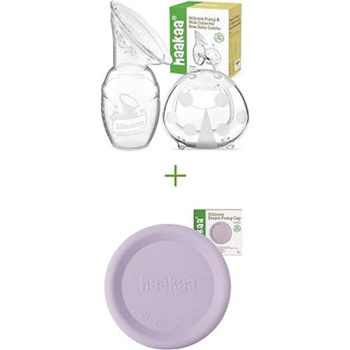 haakaa Manual Breast Pump 4oz/100ml and Ladybug Milk Collector 2.5oz/75ml and Silicone Cap (Lavander) Combo