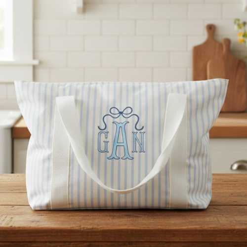Personalized Embroidered Zip Top Tote Diaper Bag Carry All Tote Gift for Baby Shower