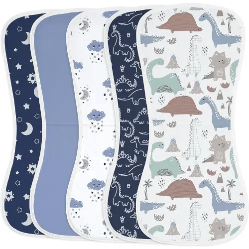 Yoofoss Baby Burp Cloths 100% Organic Cotton 5 Pack Burping Cloths for Babies Boys Girls Large 21''X10'' Extra Soft and Absorbent Dinosaur
