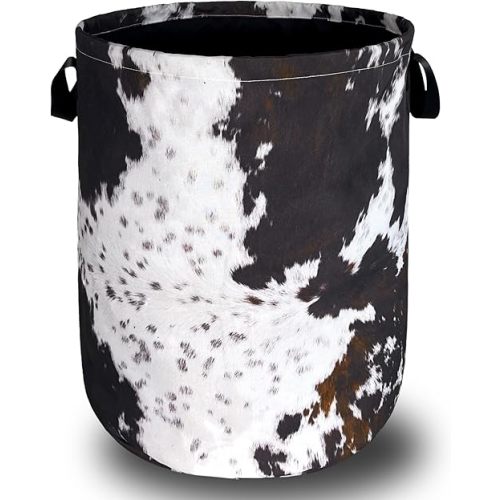 Retro Brown Cows Texture Laundry Basket Foldable Funny Laundry Hamper Oxford Cloth Animal Tote Bag Clothes Storage Bucket Toy Organizer 18.9" x 16.5" For Bathroom/Laundry Storage/Bedroom