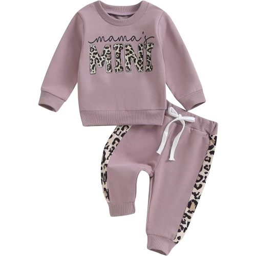 Kupretty Baby Girl Fall Winter Clothes Toddler Outfit Letters Graphic Crewneck Sweatshirts + Joggers Pants Set