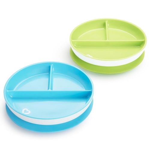 Munchkin® Stay Put™ Divided Suction Toddler Plates, Blue/Green