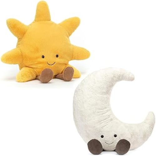 WeightedPlush 14" Moon and Sun Plush Toy Cute Smile Funny Moon and Sun Sunshine Stuffed Animals Pillow Soft Plushie for Gifts for Kids Birthday