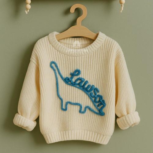 Custom Name Dinosaur Baby Sweater | Custom Name Jumper | Hand-Embroidered Toddler Sweater | Baby Gift | Baby Keepsake