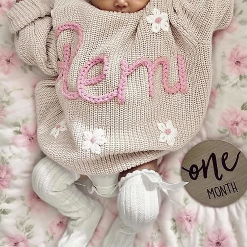Custom Embroidered Baby Sweater: Personalized Name Girl Jumper, Baby Shower Gifts