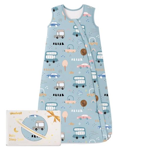 Rayon Made from Bamboo Baby Sleep Sack 0-6 Months 1.0 Tog Baby Wearable Blanket Super Soft Sleeping Sack with 2-Way Zipper for Infant Newborn - Small Blue Car