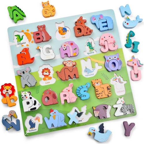 HYPERLIVING Wooden Alphabet Puzzles for Toddlers 1-3, ABC Puzzles with Spelling Board & Animals, Preschool Educational Learning Toys for Kids 3-5, Chritmas Birthday Gifts for Girls & Boys 1 2 3 4 5