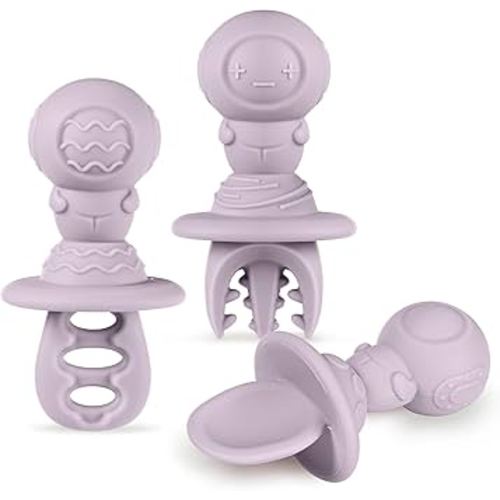 Haakaa Astronaut Beginner Silicone Cutlery Set – Toddler Spoons Self Feeding 6+Months, Baby Led Weaning Supplies, Easy Grip Toddler Utensils, Baby Feeding Essentials