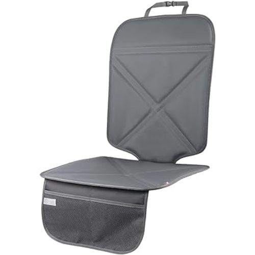 Car Seat Protector Leather Waterproof Child Safety Seat Protector Cover with Thick Pad and 2 Large Pockets Durable Kick Mat for All Auto Seat (Deep Gray)
