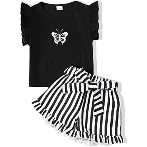 NZRVAWS Girl Clothes Toddler Girl Summer Outfit Heart Tank Top+Pink Shorts 2 Piece Clothing for Girl 1 2 3 4 5 6 7 T