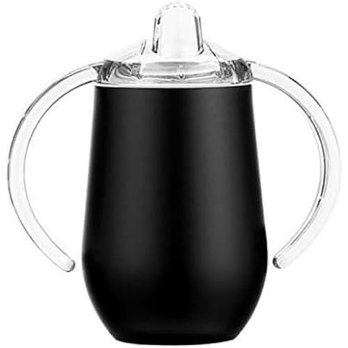 Stainless Steel Straw Sippy Cup with Handles & Silicone Lids,10 oz BPA Free Double Wall Vacuum Insulated Sippy Cup Mug Tumbler Toddler Straw Cups for boys and girls Non-Spill Sippy Cups (Black)
