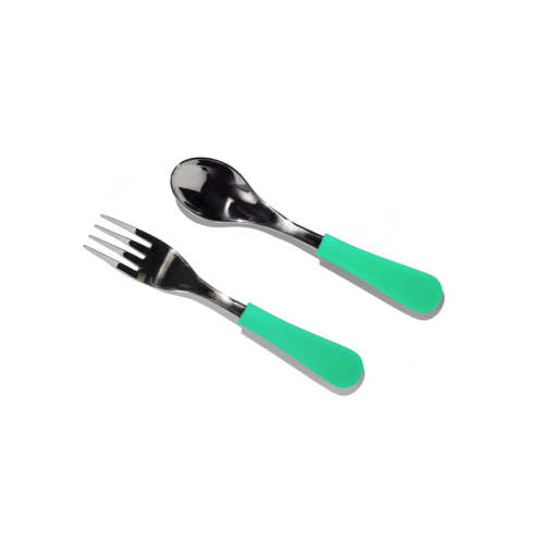 Stainless Steel Training Fork and Spoon - Baby Led Weaning Fork - BLW 6 months Green / 2 Forks