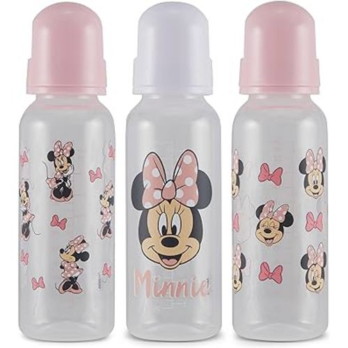 Baby Bottles 9 oz for Boys and Girls| 3 Pack of Disney Minnie Bows and Winks Infant Bottles for Newborns and All Babies | BPA-Free Plastic Baby Bottle for Baby Shower