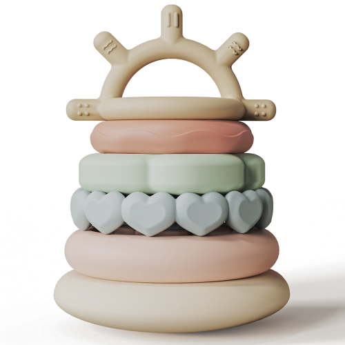 Moonkie Stacks of Circles Soft Teething Toy Educational Learning Stacking Ring Toys for Babies, 7 Piece Set