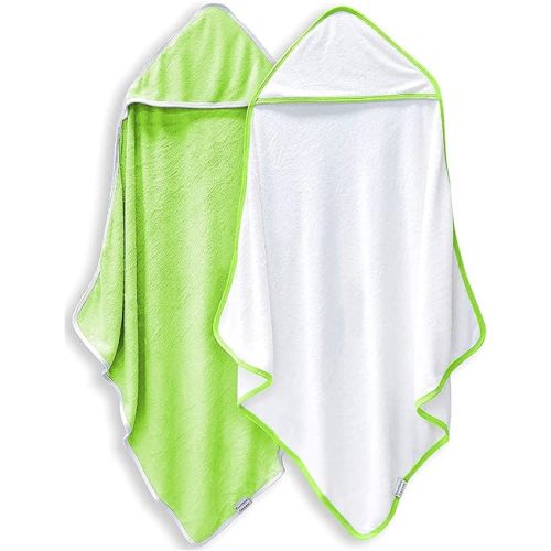 2 Pack Baby Bath Towel - Rayon Made from Bamboo, Ultra Soft Hooded Towels for Babies,Toddler,Infant - Newborn Essential -Perfect Baby Registry Gifts for Boy Girl (White and Green, 30 x 30 Inch)