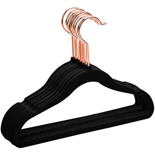 MIZGI Premium Kids Velvet Hangers (Pack of 50) with Copper/Rose Gold Hooks,Space Saving Ultra Thin,Non Slip Baby Hangers for Children's Skirt Dress Pants,Clothes Hangers(Black