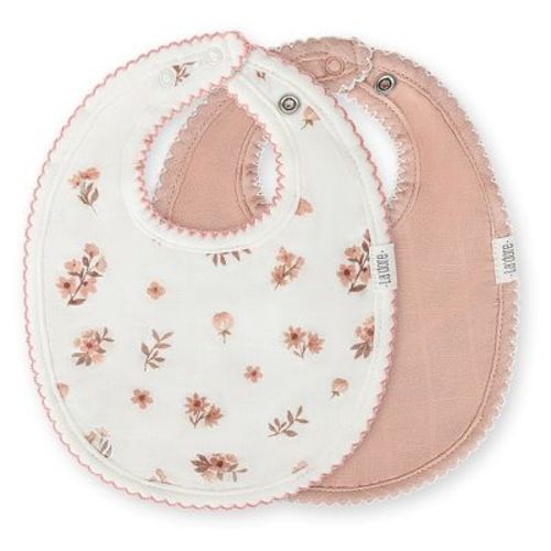 Muslin Baby Bibs | Soft Cotton Teething Bibs For Infant Drips, Drools & Feedings | Waterproof, Fit For Newborn Baby | 2 Pack - Rose Floral Girls