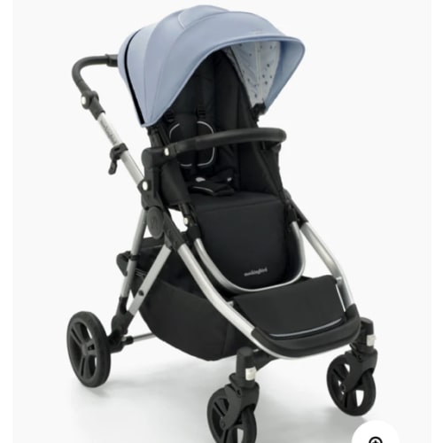 Mockingbird Single-to-Double Stroller| Sky, Watercolor Drops, Silver with Black Leather