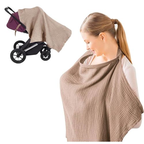 Breastfeeding Nursing Cover, 100% Cotton Nursing Scarf cover Mother Nursing Apron, (Brown)