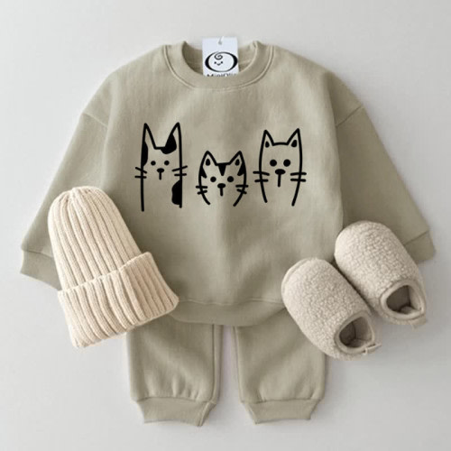 Baby 2-Piece Triple Cats Grey Green Set