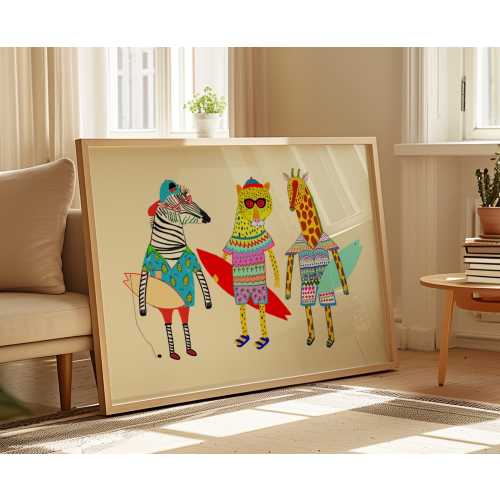 Surfer Dudes Art Print, Kids Wall Decor, Surfing Poster, Beach Artwork, Birthday Gift, For Children, Coastal Illustration, Seaside, Nursery