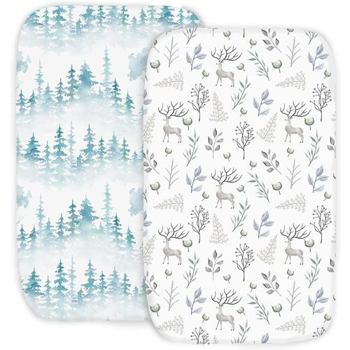 100% Organic Cotton 2 Pk of Bedside Sleeper Bassinet Fitted Mattress Sheets Perfectly Compatible with Mika Micky, Baby Delight, Ronbei, Chicco, Cloud Baby, AMKE, Angelbliss, Arm's Reach. Forest