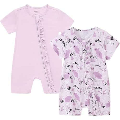 JunNeng 2Pcs Baby Girl Viscose from Bamboo Sleeper, 2 Way Zipper Romper, Short Sleeve One Piece 0-18 Months