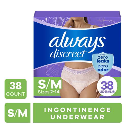 Always Discreet Adult Incontinence Underwear for Women and Postpartum Underwear, S/M, up to 100% Bladder Leak Protection, 38 CT