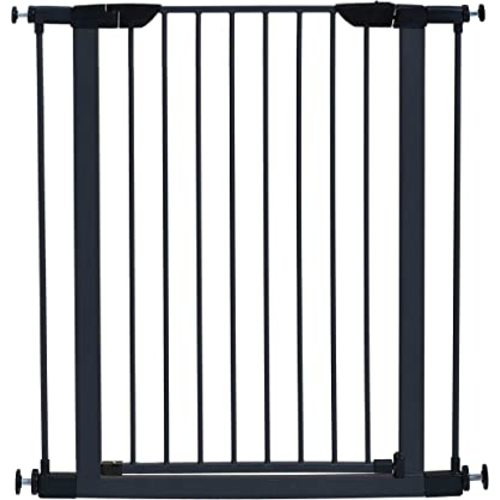 MidWest Homes for Pets 39 Inches Tall Walk-Through Steel Pet Gate, Pressure Mounted Dog Gate Measures 29 - 38 Inches Wide & Includes two 3-Inch-Wide Extensions, Graphite
