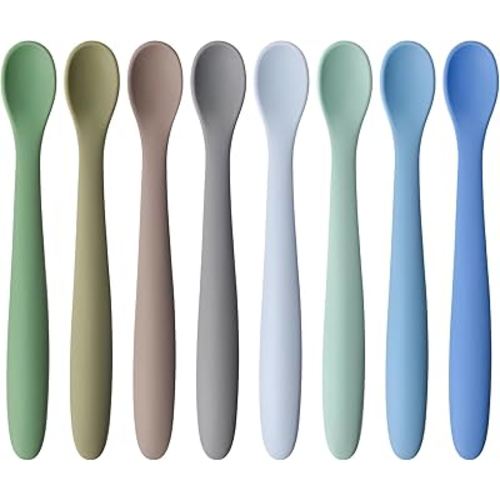 HAKSEN 8PCS Silicone Feeding Spoons, Baby Spoons Training Spoons Silicone Baby Utensils Infant Spoons for First Stage Baby and Parents