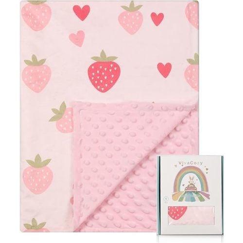 Baby Blankets for Girls Boys Neutral with Strawberry Pink Design Super Soft Lightweight Blanket for Infant Toddler Nursery Crib Newborn with Double Layer Dotted Backing 30 x 40 Inch