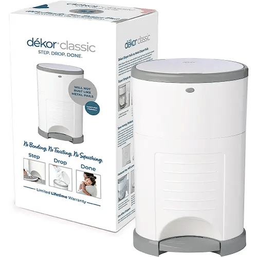 Diaper Dekor Classic Hands-Free Diaper Pail | White | Easiest to Use | Just Step – Drop – Done | Doesn’t Absorb Odors | 20 Second Bag Change | Most Economical Refill System