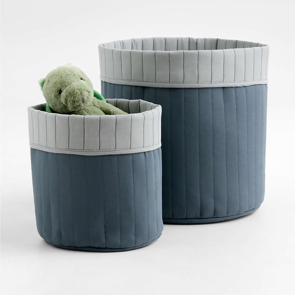 Quilted Quarry Blue Reversible Shelf Storage Bin