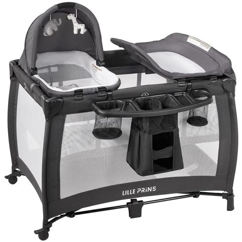 4 in 1 Pack and Play with Bassinet, Diaper Changing Table for Newborn Infant, Portable Baby Playpen for Babies and Toddlers