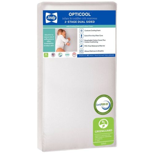 Sealy OptiCool 2-Stage Cool Foam Crib and Toddler Mattress: Firm/Soft Sides, Cotton Cover, 5.5" Thick