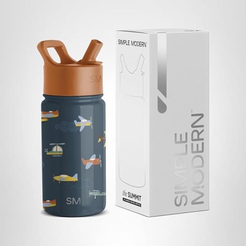 Simple Modern Kids Water Bottle with Straw Lid | 14oz Insulated Stainless Steel Kids Tumbler & Spill Proof Toddler Cup for School, Girls, Boys | Summit | Wheels Up