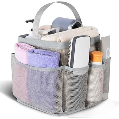 EUDELE Mesh Shower Caddy Portable for College Dorm Room Essentials,Portable Shower Caddy Dorm with 9-Pocket Large Capacity, Shower Bag for Beach, Swimming, Gym, Travel essentials, Grey