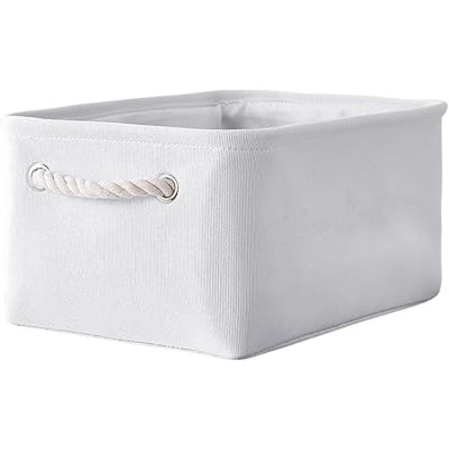 TheWarmHome Decorative Basket for Organizing - Medium-1Pack 13.8L*9.8W*6.7H Rectangular Fabric Storage Bin Organizer Basket with Handles for Clothes (White)