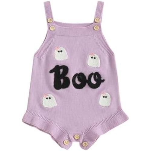 Baby Boy Girl Halloween Clothes Newborn Sweater Romper Pumpkin Ghost Knitted Romper Suspender Jumpsuit Outfits